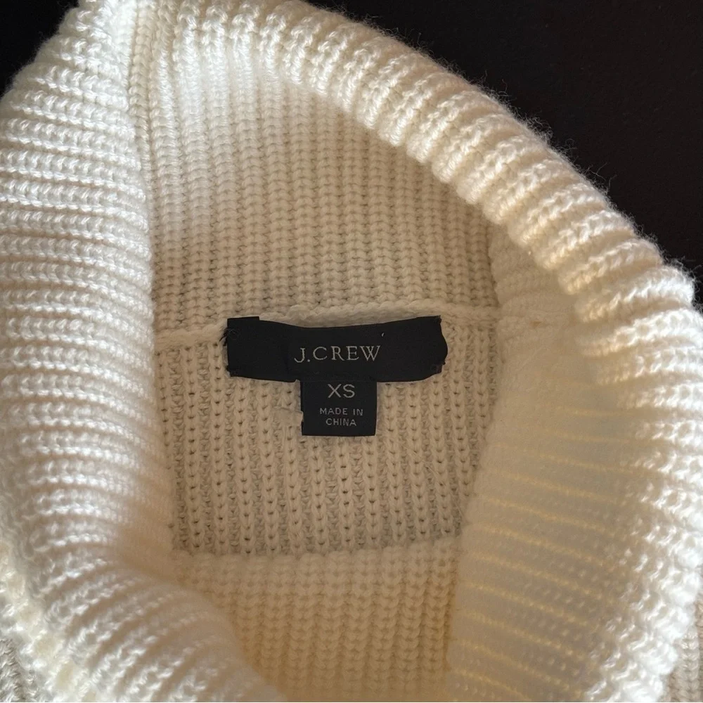 J Crew Ribbed Turtleneck Sweater‎ Womens XS Relaxed Ivory Knit Pullover BB427